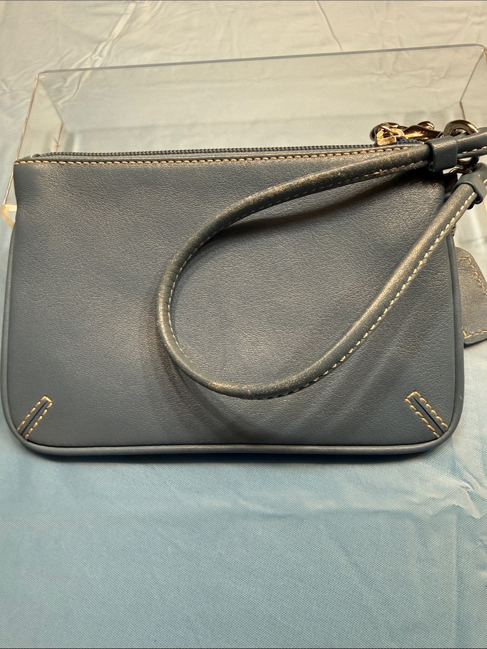 Sold Coach Blue-Gray Leather Wristlet Clutch NWOT - Picture 4 of 7